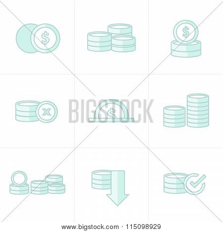 Coins Icons Set gray color vector design black color support eps10.