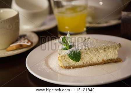 Cheesecake With Pistachio Cream With Mint