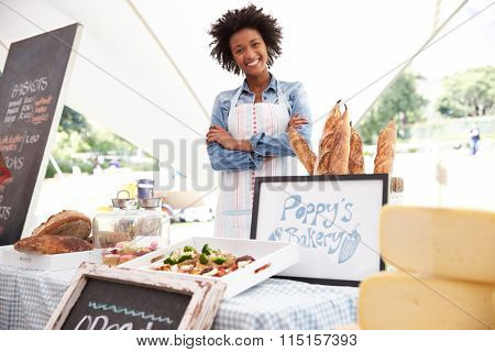 Female Bakery Stall Holder At Farmers Fresh Food Market