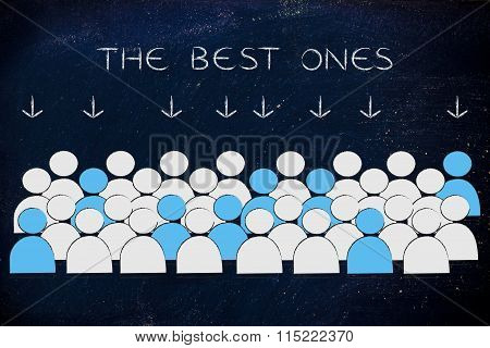 Crowd With Selected People In Blue And Text The Best Ones