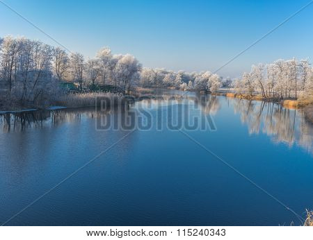 Morning on a Vorskla river at late autumnal season Sumskaya oblast Ukraine
