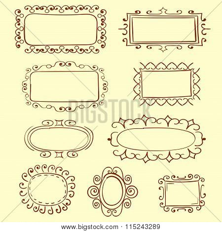 Set of doodle hand drawing frames.
