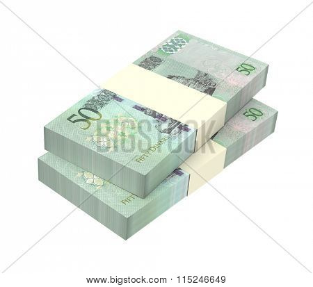 Libyan dinar bills isolated on white background. Computer generated 3D photo rendering.