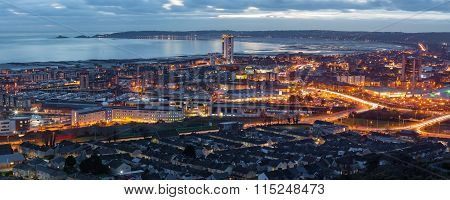 Dusk at Swansea city