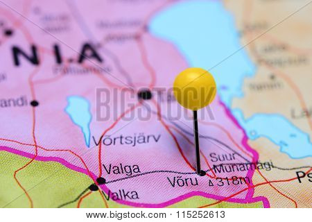 Voru pinned on a map of Estonia