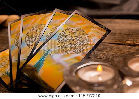 Tarot cards and other fortune teller's accessories
