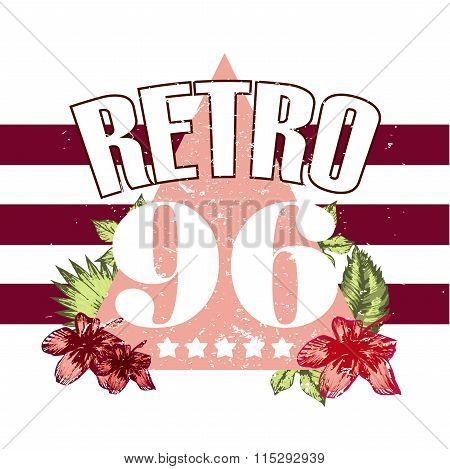Flowers retro triangle with numbers print and slogan