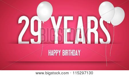 Happy Birthday Card - Girl With White Balloons - 29 Years Greeting Postcard - Illustration Anniversa