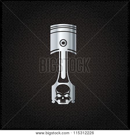 Silver Biker Theme Design Template With Piston And Skull