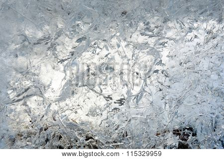 Glacial Transparent Block Of Ice With Patterns.