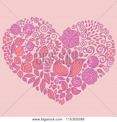 Tattoo Floral Doodle Vector Elements Set In Heart Form