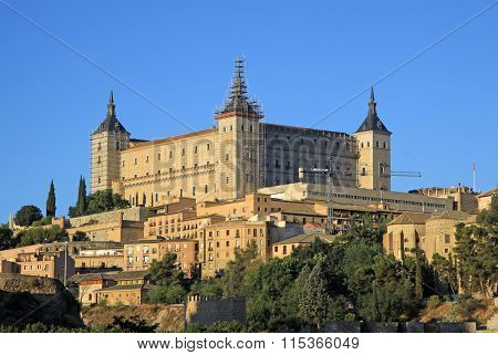 Toledo, Spain - August 24, 2012: View On Alcazar De Toledo From Side Of Tagus River, Toledo, Spain