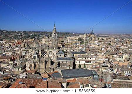 Toledo, Spain - August 24, 2012: Aerial View Of Toledo. Toledo Cathedral