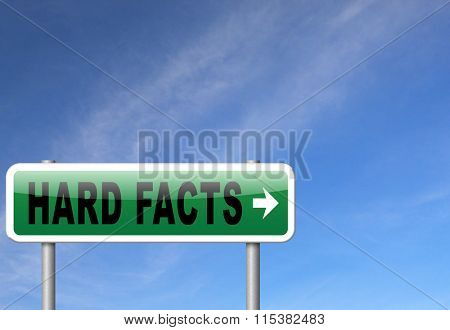 hard facts or proof, scientific proven fact, road sign billboard. 