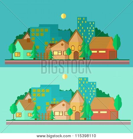 Flat design landscape night vecktor illustration
