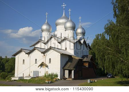 The Church of saints Boris and Gleb closeup july day. Veliky Novgorod