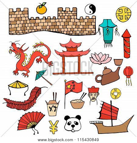 Set color Chinese characters  signs hand drawn