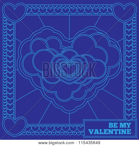 Purple Card For Valentine's Day. Line Art.