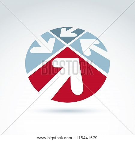 3D Abstract Emblem With Four Multidirectional Arrows Placed In Sectors, Up, Down, Left, Right.