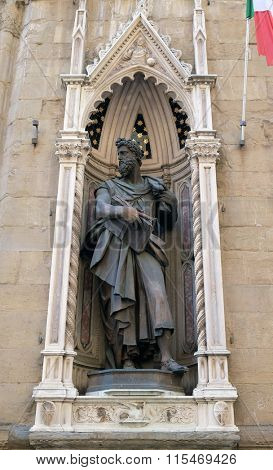FLORENCE, ITALY - JUNE 05: Saint Luke by Giambologna Orsanmichele Church in Florence, Tuscany, Italy, on June 05, 2015