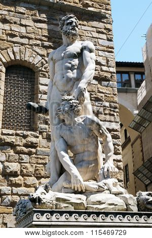 FLORENCE, ITALY - JUNE 05: Hercules and Cacus statue in Piazza della Signoria in Florence, Italy, on June 05, 2015