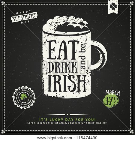 Party Invitation, Chalkboard Irish Beer Emblem