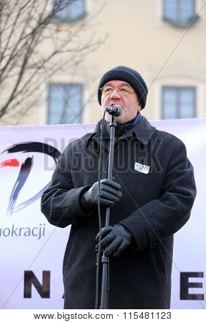 CRACOW POLAND - JANUARY 23 2016: the Demonstration against the surveillance on Internet 