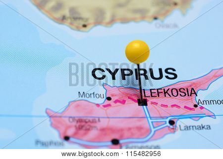 Lefkosia pinned on a map of Cyprus