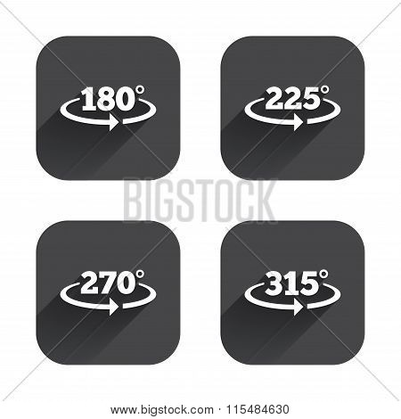 Angle degrees icons. Geometry math signs.