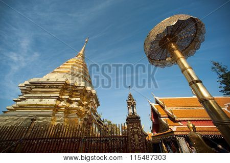 Golden Pagoda Of Wat Phra That Doi Suthep,Thailand.