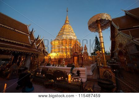 Golden Pagoda Of Wat Phra That Doi Suthep,Thailand.