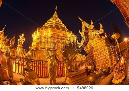Golden Pagoda Of Wat Phra That Doi Suthep,Thailand.