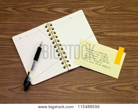 Korean; Learning New Language Writing Words On The Notebook