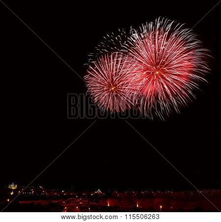 Colourful fireworks explosion in Zurrieq, Malta. Fest St.Catharina in Malta. Victory day, New Year