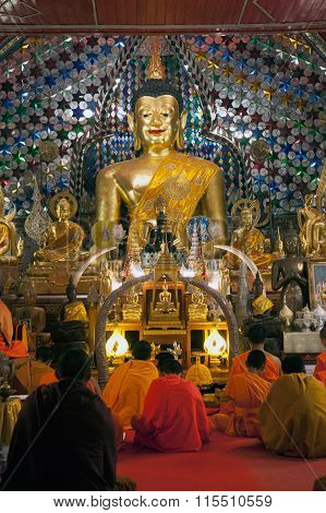 Indoor Buddha Statue  Of Wat Phra That Doi Suthep InThailand.