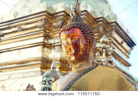 Outdoor Buddha Statue Of Wat Phra That Doi Suthep In Thailand.
