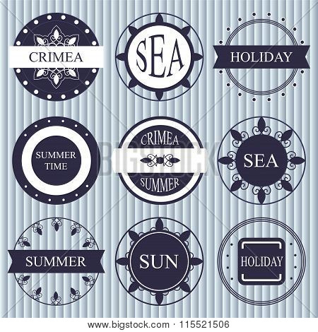Stock Vector Set Of Label. Marine Style. Crimea