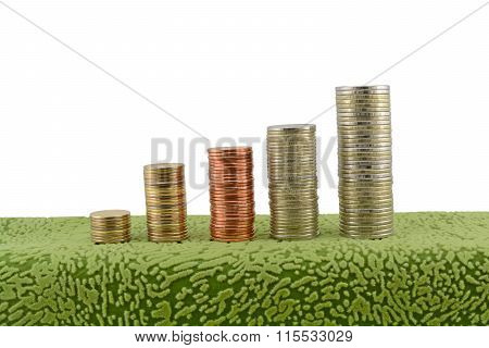 Stacks Of Coins White Background