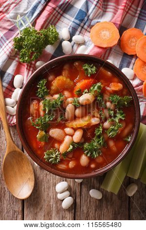 Homemade Bean Soup, Carrots And Celery Close-up. Vertical Top View