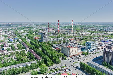 Harkovskaya street and power plant. Tyumen. Russia