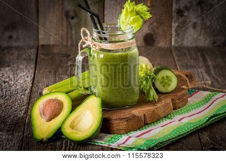 Healthy Green Juice Smoothie With Straw
