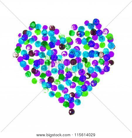 Watercolor multicolored heart of bubbles on a white background.Happy Valentine Day! Watercolor paint
