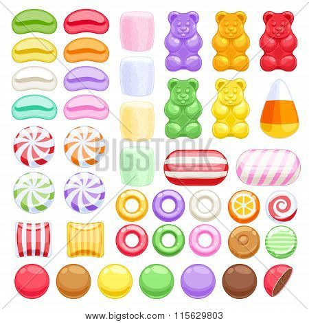 Set of different sweets. Assorted candies.