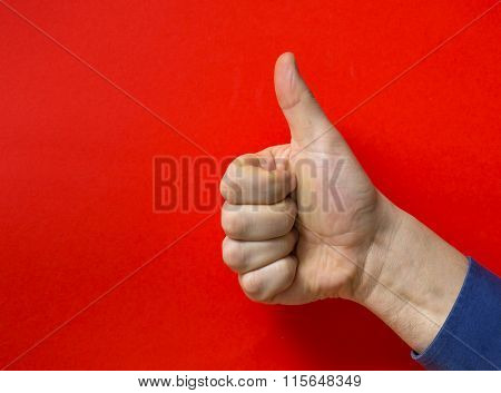 Human hand sign. Red background