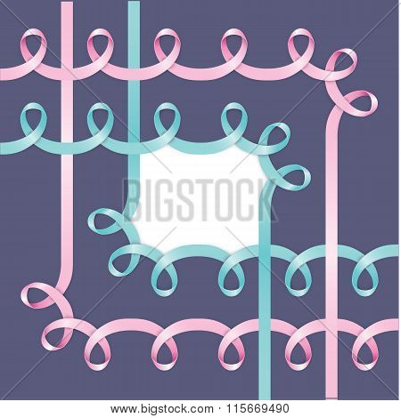 Corher frame made of realistick pink ribbon. It can be used for greeting cards for Valentine's Day o