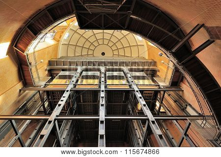 Elevators In The Old Elbe Tunnel (elbtunnel), Hamburg, Germany