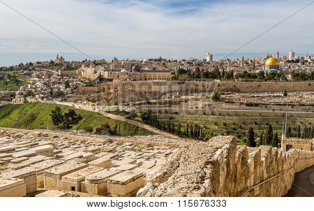 Temple Mount And Jewish Cemetery In Jerusalem