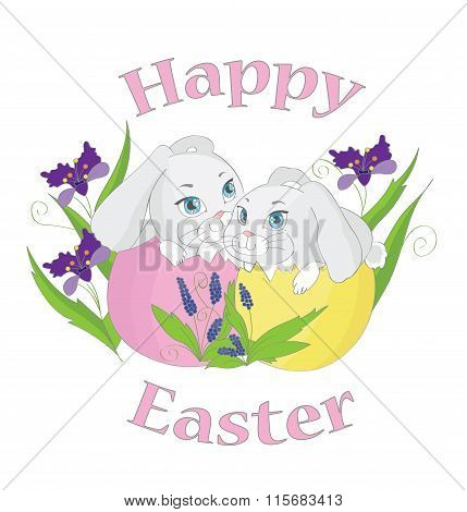Easter rabbits on white background