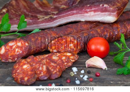 Smoked sausage and pancetta
