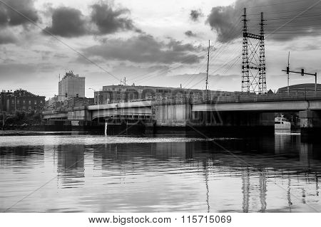 Moveable Bridge Over Water Black & White